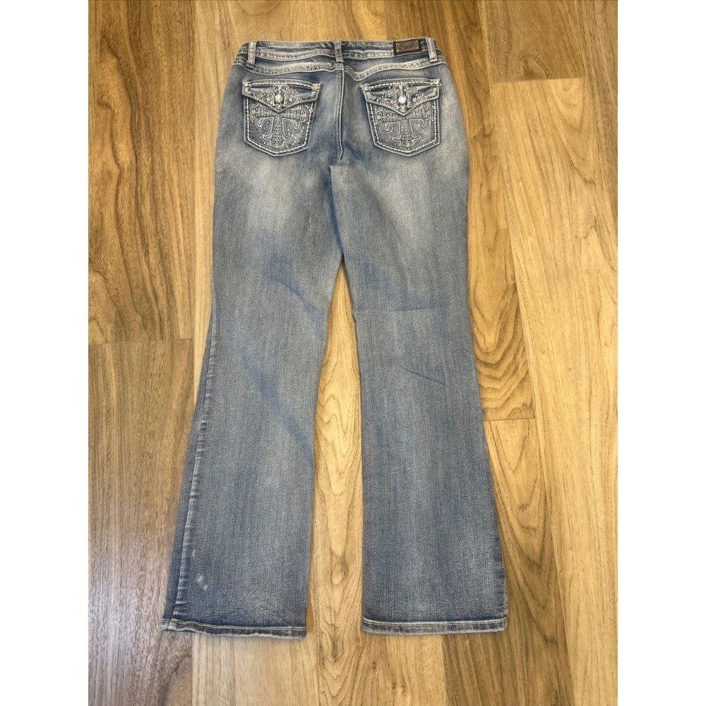 Earl Jean Womens Size 8 Medium Wash Rhinestone Cross Bootcut Denim Jeans